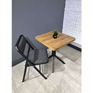 Mercan Ceviz 2 Kişilik Kare Mutfak Yemek Masası Takımı 2+1 Keten Gri 60 Cm