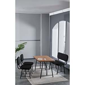 Elfin 70x110 Atlantik Yemek Masası, Yemek Masası Takımı, 2 Sandalye 1 Bench - Siyah
