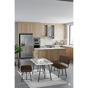 Elfin 70x110cm Sabit Efes, Yemek Masası, Yemek Masası Takımı, 2 Kahverengi Benchli