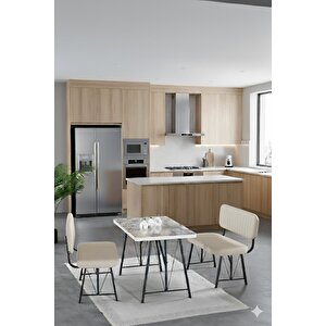 Elfin 70x110cm Sabit Efes, Yemek Masası, Yemek Masası Takımı, 2 Krem Benchli