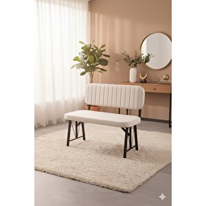 Elfin 70x110 Siyah Yemek Masası, Yemek Masası Takımı, 2 Sandalye 1 Bench - Krem