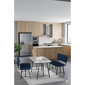 Elfin 70x110cm Sabit Efes, Yemek Masası, Yemek Masası Takımı, 2 Lacivert Benchli