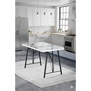 Elfin 70x110cm Sabit Efes, Yemek Masası, Yemek Masası Takımı, 2 Lacivert Benchli
