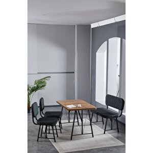 Elfin 70x110 Atlantik Yemek Masası, Yemek Masası Takımı, 2 Sandalye 1 Bench - Antrasit