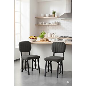 Elfin 70x110 Atlantik Yemek Masası, Yemek Masası Takımı, 2 Sandalye 1 Bench - Antrasit