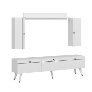 Dekorosso Andora Modern Tv Ünitesi Kitaplıklı Dolaplı Tv Sehpası Beyaz