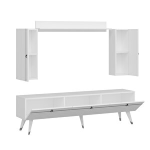 Dekorosso Andora Modern Tv Ünitesi Kitaplıklı Dolaplı Tv Sehpası Beyaz