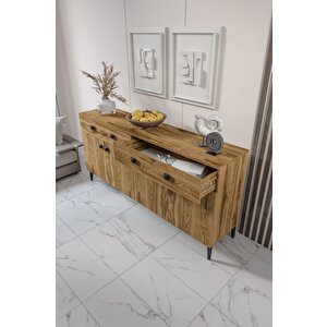 Livia Konsol – 180 Cm Ceviz 4 Kapaklı 2 Çekmeceli Modern Konsol