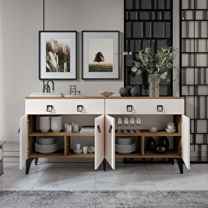 Elara Konsol – 180 Cm Aytaşı Ceviz,metal Ayaklı 4 Kapaklı 2 Çekmeceli Modern Konsol