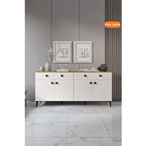 Livia Konsol – 180 Cm Aytaşı Ceviz 4 Kapaklı 2 Çekmeceli Modern Konsol