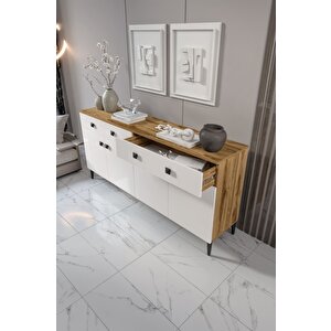 Livia Konsol – 180 Cm Aytaşı Ceviz 4 Kapaklı 2 Çekmeceli Modern Konsol