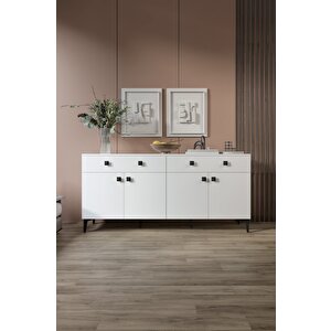 Livia Konsol – 180 Cm Beyaz 4 Kapaklı 2 Çekmeceli Modern Konsol