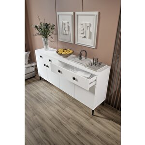 Livia Konsol – 180 Cm Beyaz 4 Kapaklı 2 Çekmeceli Modern Konsol