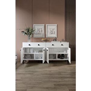 Livia Konsol – 180 Cm Beyaz 4 Kapaklı 2 Çekmeceli Modern Konsol