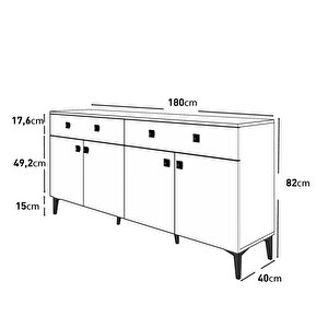 Livia Konsol – 180 Cm Beyaz 4 Kapaklı 2 Çekmeceli Modern Konsol