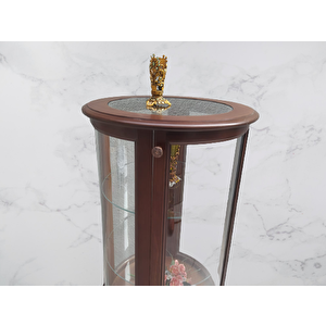 Gümüşlük Vitrin 17434 Yuvarlak Model Parlak Ceviz Kayın Aslan Ayak 2raf Bombe Cam