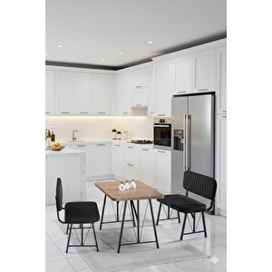 Elfin 70x110cm Sabit Atlantik, Yemek Masası, Yemek Masası Takımı, 2 Siyah Benchli