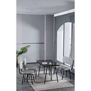 Elfin 70x110 Siyah Yemek Masası, Yemek Masası Takımı, 2 Sandalye 1 Bench - Gri