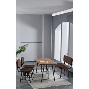 Elfin 70x110 Atlantik Yemek Masası, Yemek Masası Takımı, 2 Sandalye 1 Bench - Kahverengi
