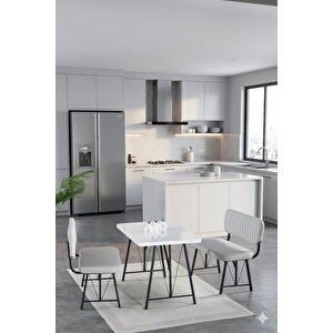 Elfin 70x110cm Sabit Beyaz, Yemek Masası, Yemek Masası Takımı, 2 Gri Benchli