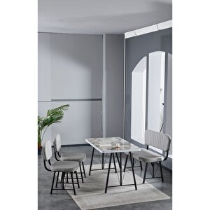 Elfin 70x110 Efes Yemek Masası, Yemek Masası Takımı, 2 Sandalye 1 Bench - Gri