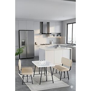Elfin 70x110cm Sabit Beyaz, Yemek Masası, Yemek Masası Takımı, 2 Krem Benchli