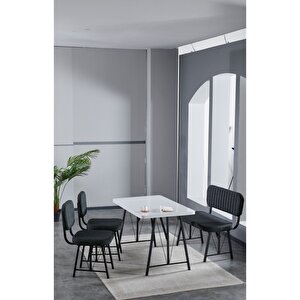 Elfin 70x110 Beyaz Yemek Masası, Yemek Masası Takımı, 2 Sandalye 1 Bench - Antrasit