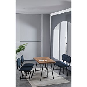 Elfin 70x110 Atlantik Yemek Masası, Yemek Masası Takımı, 2 Sandalye 1 Bench - Lacivert