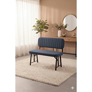 Elfin 70x110 Atlantik Yemek Masası, Yemek Masası Takımı, 2 Sandalye 1 Bench - Lacivert