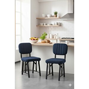 Elfin 70x110 Atlantik Yemek Masası, Yemek Masası Takımı, 2 Sandalye 1 Bench - Lacivert