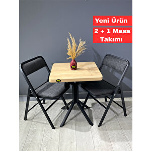 Mercan Safir 2 Kişilik Kare Mutfak Yemek Masası Takımı 2+1 Keten Gri 60 Cm