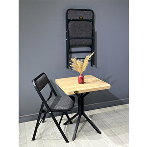 Mercan Safir 2 Kişilik Kare Mutfak Yemek Masası Takımı 2+1 Keten Gri 60 Cm