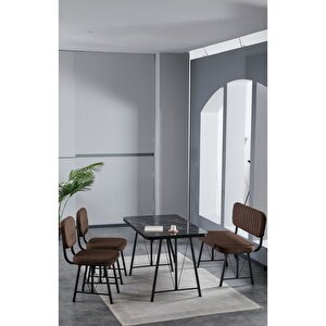 Elfin 70x110 Siyah Yemek Masası, Yemek Masası Takımı, 2 Sandalye 1 Bench - Kahverengi