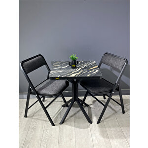 Mercan Luanda Mermer 2 Kişilik Kare Mutfak Yemek Masası Takımı 2+1 Keten Gri 60 Cm