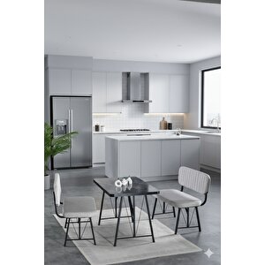 Elfin 70x110cm Sabit Bendir, Yemek Masası, Yemek Masası Takımı, 2 Gri Benchli