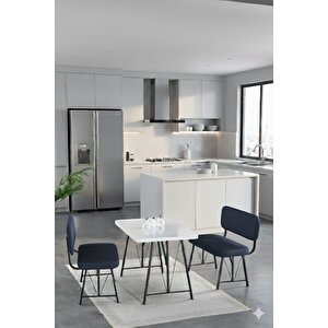 Elfin 70x110cm Sabit Beyaz, Yemek Masası, Yemek Masası Takımı, 2 Lacivert Benchli