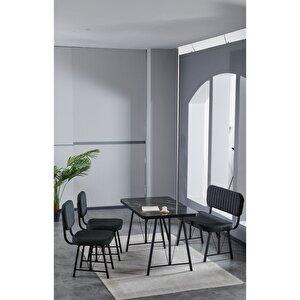 Elfin 70x110 Siyah Yemek Masası, Yemek Masası Takımı, 2 Sandalye 1 Bench - Antrasit