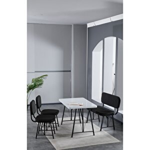 Elfin 70x110 Beyaz Yemek Masası, Yemek Masası Takımı, 2 Sandalye 1 Bench - Siyah