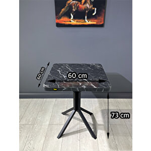 Mercan Siyah Mermer 2 Kişilik Kare Mutfak Yemek Masası Takımı 2+1 Keten Gri 60 Cm