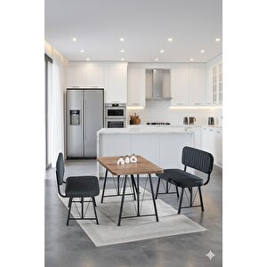 Elfin 70x110cm Sabit Atlantik, Yemek Masası, Yemek Masası Takımı, 2 Antrasit Benchli