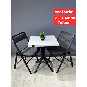 Mercan Beyaz 2 Kişilik Kare Mutfak Yemek Masası Takımı 2+1 Keten Gri 60 Cm
