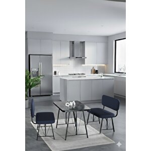 Elfin 70x110cm Sabit Bendir, Yemek Masası, Yemek Masası Takımı, 2 Lacivert Benchli