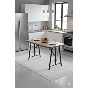 Elfin 70x110cm Sabit Atlantik, Yemek Masası, Yemek Masası Takımı, 2 Krem Benchli