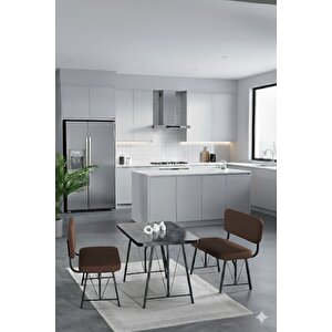 Elfin 70x110cm Sabit Bendir, Yemek Masası, Yemek Masası Takımı, 2 Kahverengi Benchli