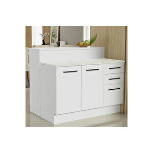 Victor Mutfak Adası Alt Modül 120 Cm- Tezgah Dahil-çok Amaçlı Dolap-alt Modül-2 Kapaklı 3 Çekmeceli