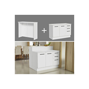 Victor Mutfak Adası Alt Modül 120 Cm- Tezgah Dahil-çok Amaçlı Dolap-alt Modül-2 Kapaklı 3 Çekmeceli