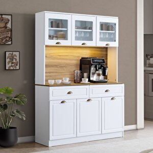 Blesk İnce Kum Aydınlatmalı Kahve Köşesi Dolabı – Raflı, Çekmeceli