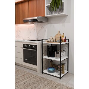 Steel Design 3 Katlı Metal Ahşap Mutfak Rafı ,çok Amaçlı Mutfak Organizer Raf Ünitesi ,kahve Köşesi Mutfak Dolabı