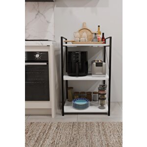 Steel Design 3 Katlı Metal Ahşap Mutfak Rafı ,çok Amaçlı Mutfak Organizer Raf Ünitesi ,kahve Köşesi Mutfak Dolabı