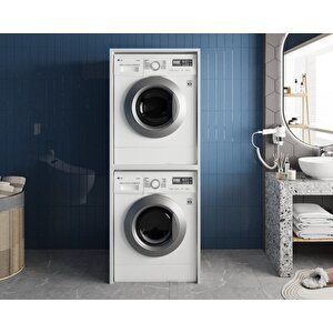 Bohem Çamaşır Ve Kurutma Makinesi Dolabı Banyo Dolabı Beyaz- Ücretsiz Kurulum